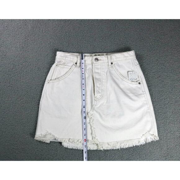 New Free People We The Free Denim Mini Skirt Deco White Woman 29 Zip Up Short - Picture 8 of 10